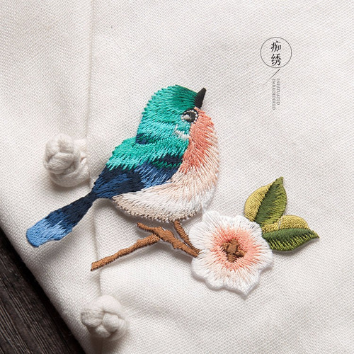 1枚】鳥と梅の花のワッペン 刺繍 アップリケ ワッペン・アップリケ