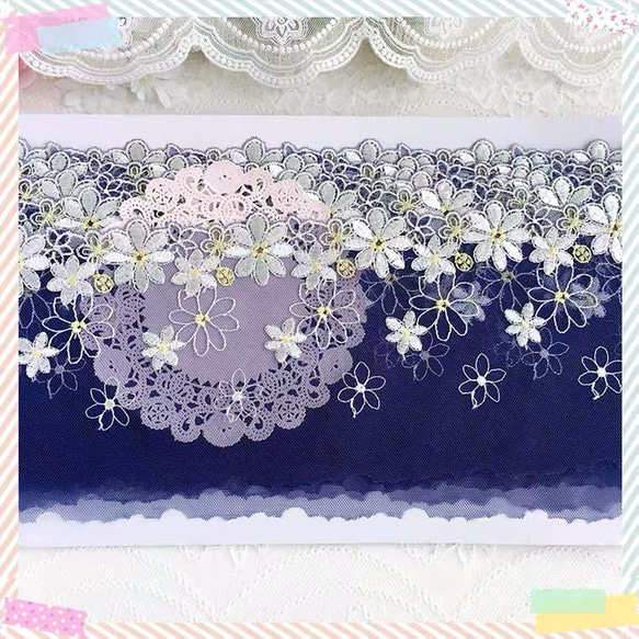 【1m】ホワイトのデイシー　マーガレット　チュールレース　　刺繍花　リボン　広幅　繊細　上品　綺麗　手芸　素材　立体　ホ 1枚目の画像