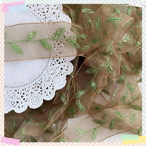 1m】リーフ 葉っぱ オーガンジー レースリボン手芸 素材 刺しゅう 立体 