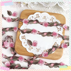 【1m】ピンクのお花　葉っぱのレースリボン　大人可愛い　繊細　綺麗　手芸　素材　上品　刺繍 4枚目の画像