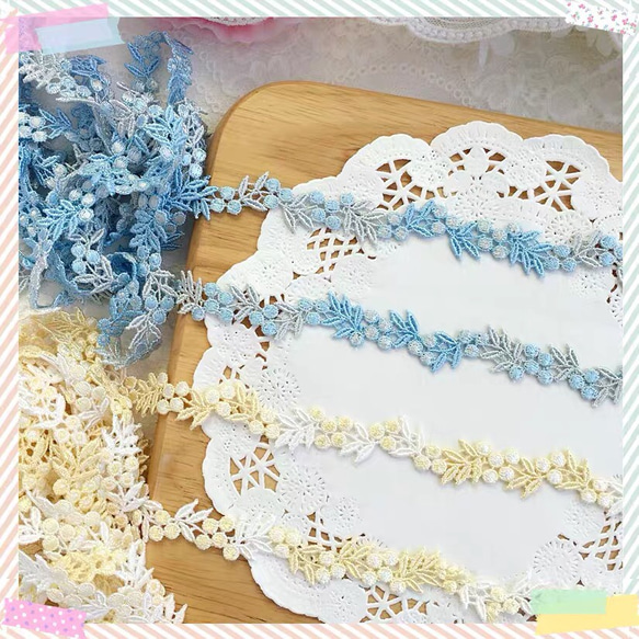 【1m】可愛いチェリーのレースリボン　大人可愛い　繊細　綺麗　手芸　素材　上品　刺繍　ブルーさくらんぼ② 1枚目の画像