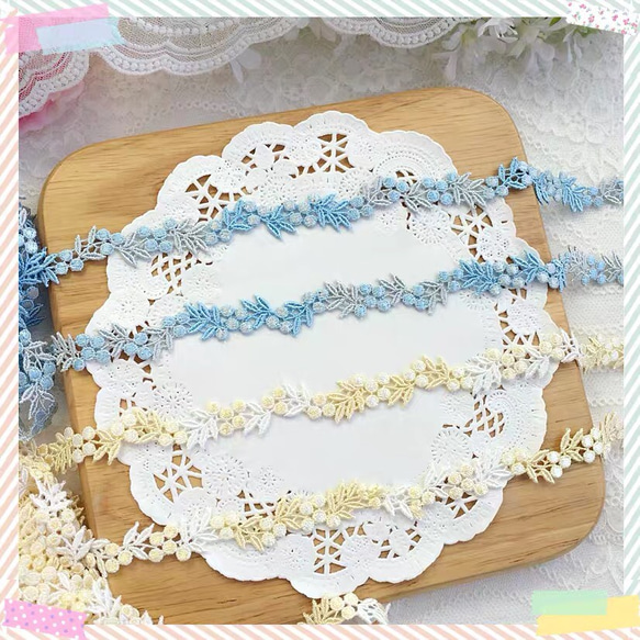 【1m】可愛いチェリーのレースリボン　大人可愛い　繊細　綺麗　手芸　素材　上品　刺繍　ブルーさくらんぼ② 2枚目の画像