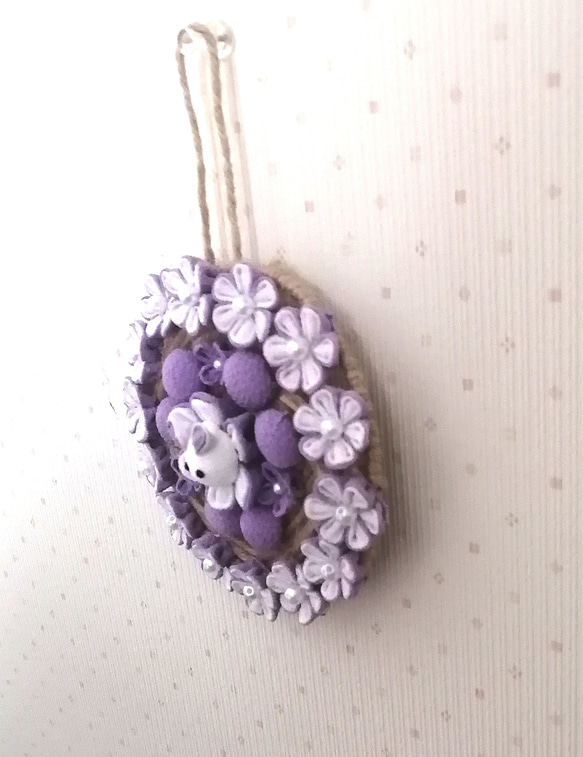 ♡花うさぎ♡　つまみ細工　壁飾り　紫色　 2枚目の画像