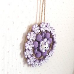 ♡花うさぎ♡　つまみ細工　壁飾り　紫色　 3枚目の画像