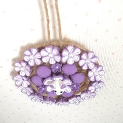 ♡花うさぎ♡　つまみ細工　壁飾り　紫色　 5枚目の画像