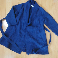 リネンの羽織りジャケット　　○ネイビー 3枚目の画像