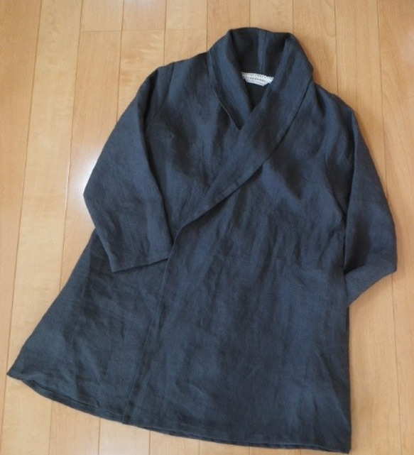 リネンの羽織りジャケット　　○チャコールグレー 4枚目の画像