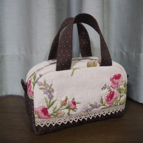 作成キット 薔薇柄違い ローズブーケミニボストンバッグポーチ