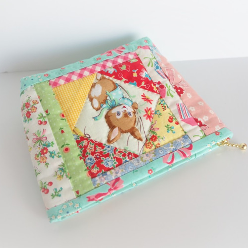 作成キット 選べるモチーフポーチ☆ミントグリーン うさぎちゃん、猫