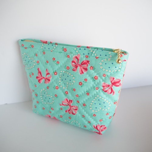 作成キット 選べるモチーフポーチ☆ミントグリーン うさぎちゃん、猫