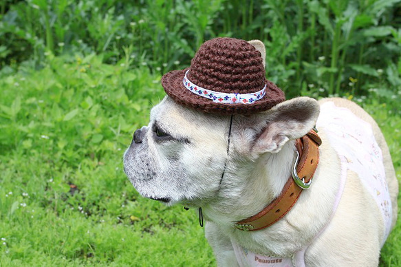 バカンスHat*ダークブラウン*レトロフラワー 2枚目の画像