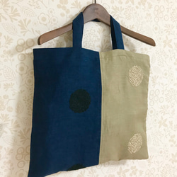 刺繍ドット柄エコバッグ/２枚set/トートバッグ/裏地付き/リネン/送料無料 2枚目の画像