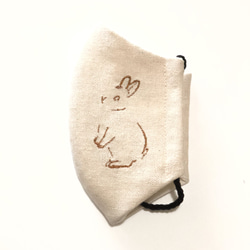 ウサギの刺繍入り夏マスク　リネンコットン×ガーゼ 2枚目の画像