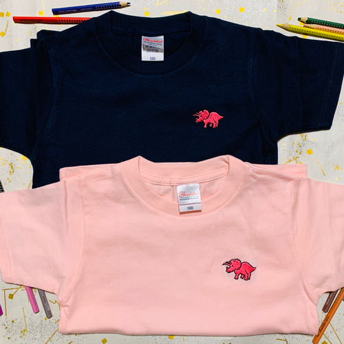 ティーシャツ 恐竜刺繍 120サイズ 紺 送料無料 Tシャツ かおぱん 通販  