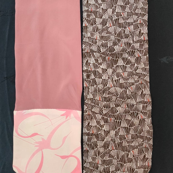 [クリーマ限定]シルク100% 着物リメイクスヌード　かわいい茶色xピンク 2枚目の画像