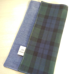Lu's handmade//經典藍綠格紋  純手工雙層棉紗手帕 二重紗手帕 第2張的照片