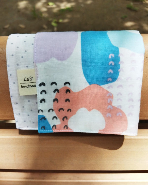 Lu's handmade//彩色幾何色塊+水玉點點  純手工雙層棉紗手帕  二重紗手帕 第2張的照片
