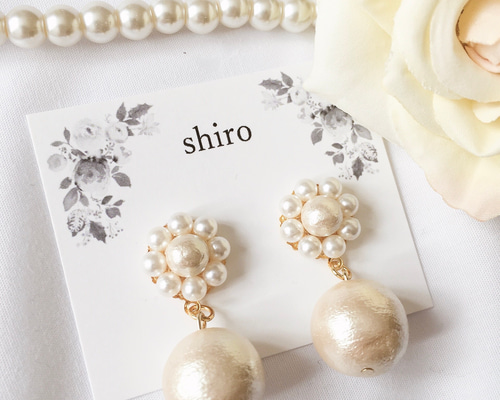 ローズとコットンパールのイヤリング ピアス | luumii accessory