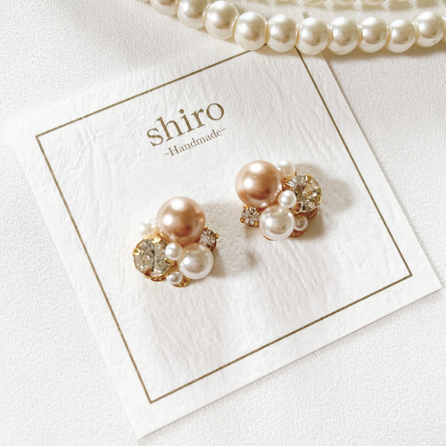 パールボタンＢ♡ハンドメイド ピアス イヤリング 結婚式 シンプル 卒業 入学 パールボタンB♡ハンドメイド ピアス イヤリング 結婚式