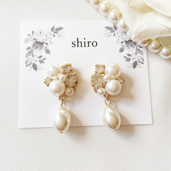 パールが揺れる、結婚式やお呼ばれにぴったりな上品ビジューピアス/イヤリング　フォーマル 3枚目の画像