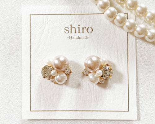 宅配便配送 グレージュパールのシンプルなビジューピアス/イヤリング ピアス ピアス