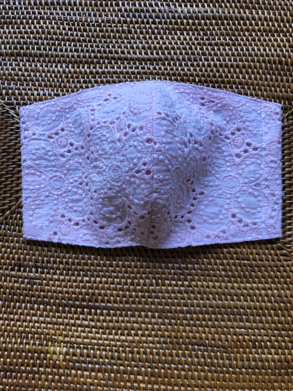 即納！ボヘミアン調の花柄レースマスク　優しいピンク 1枚目の画像