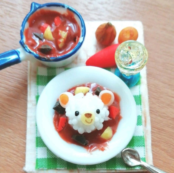 【受注製作】ミニチュア くまちゃんカレーライスセット 2枚目の画像