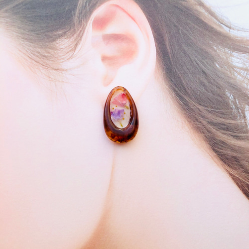 957. べっこうframeニュアンスフラワー ピアス/イヤリング ピアス 