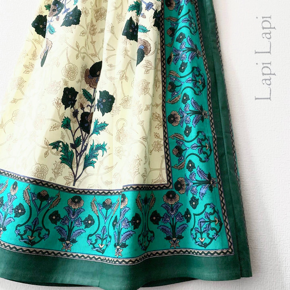 インド綿ギャザースカート グリーン 2枚目の画像