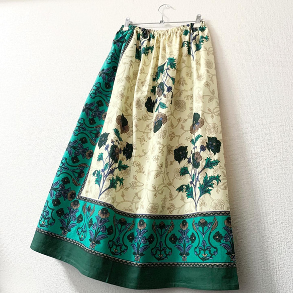 インド綿ギャザースカート グリーン 4枚目の画像