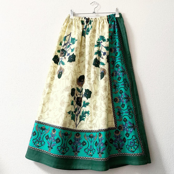 インド綿ギャザースカート グリーン 5枚目の画像