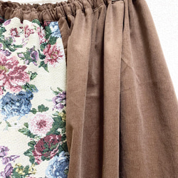 【新作】ゴブラン織×コーデュロイ ギャザースカート ブラウン 2枚目の画像