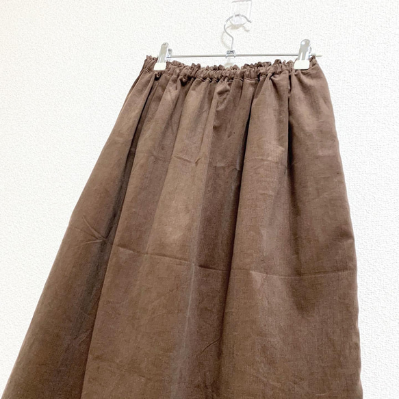 【新作】ゴブラン織×コーデュロイ ギャザースカート ブラウン 4枚目の画像