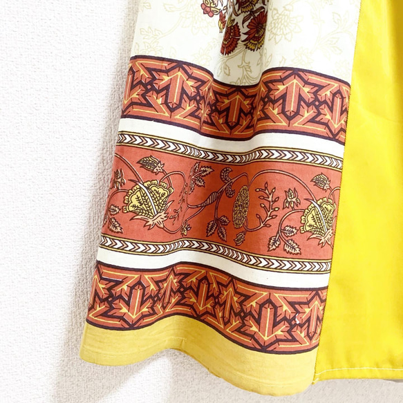 インド綿パッチワーク切り替えスカート マスタード 3枚目の画像