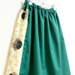インド綿パッチワーク切り替えスカート グリーン 3枚目の画像