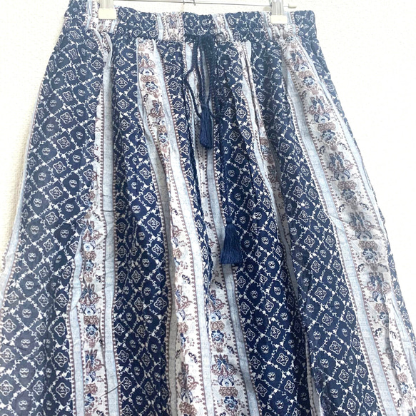 インド綿ギャザースカート ブルー 2枚目の画像