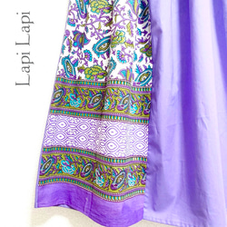 インド綿パッチワーク切り替えスカート ロマネスクパープル 2枚目の画像