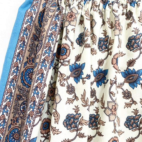 インド綿ギャザースカート シアン 3枚目の画像