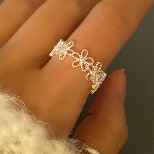 大人気❣️レースの花の指輪シルバー925 オープンリング 指輪