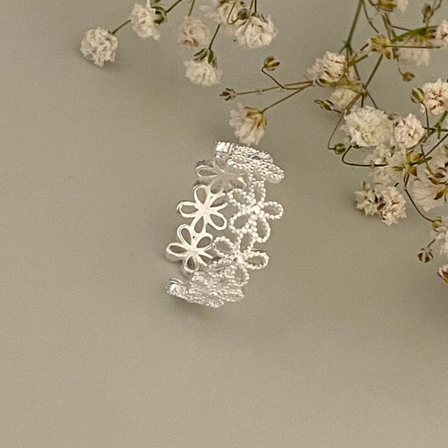 大人気❣️レースの花の指輪シルバー925 オープンリング 指輪