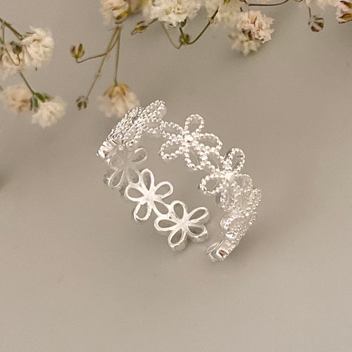 大人気❣️レースの花の指輪シルバー925 オープンリング 指輪