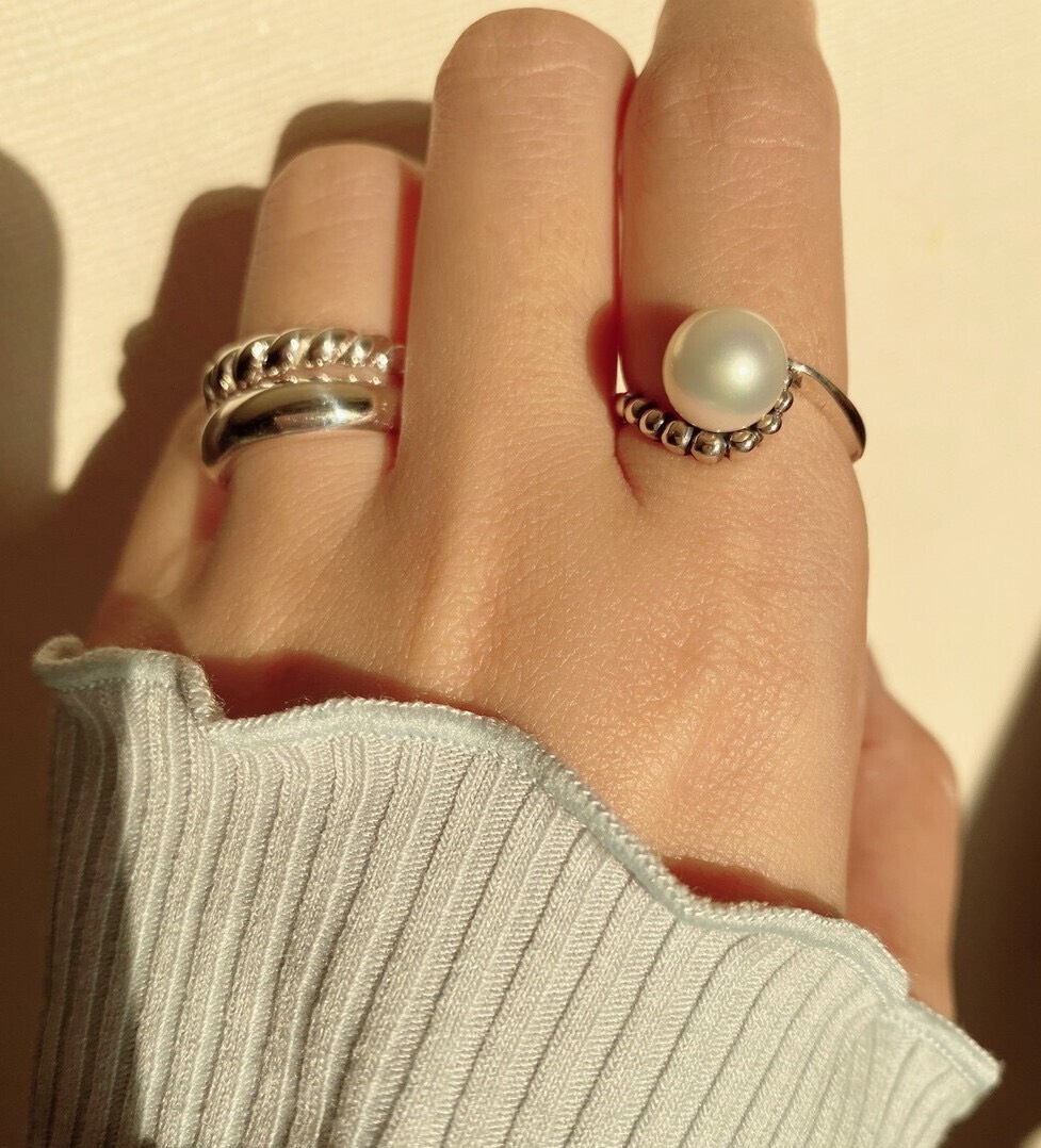 パールシルバーアンティークリングR3953