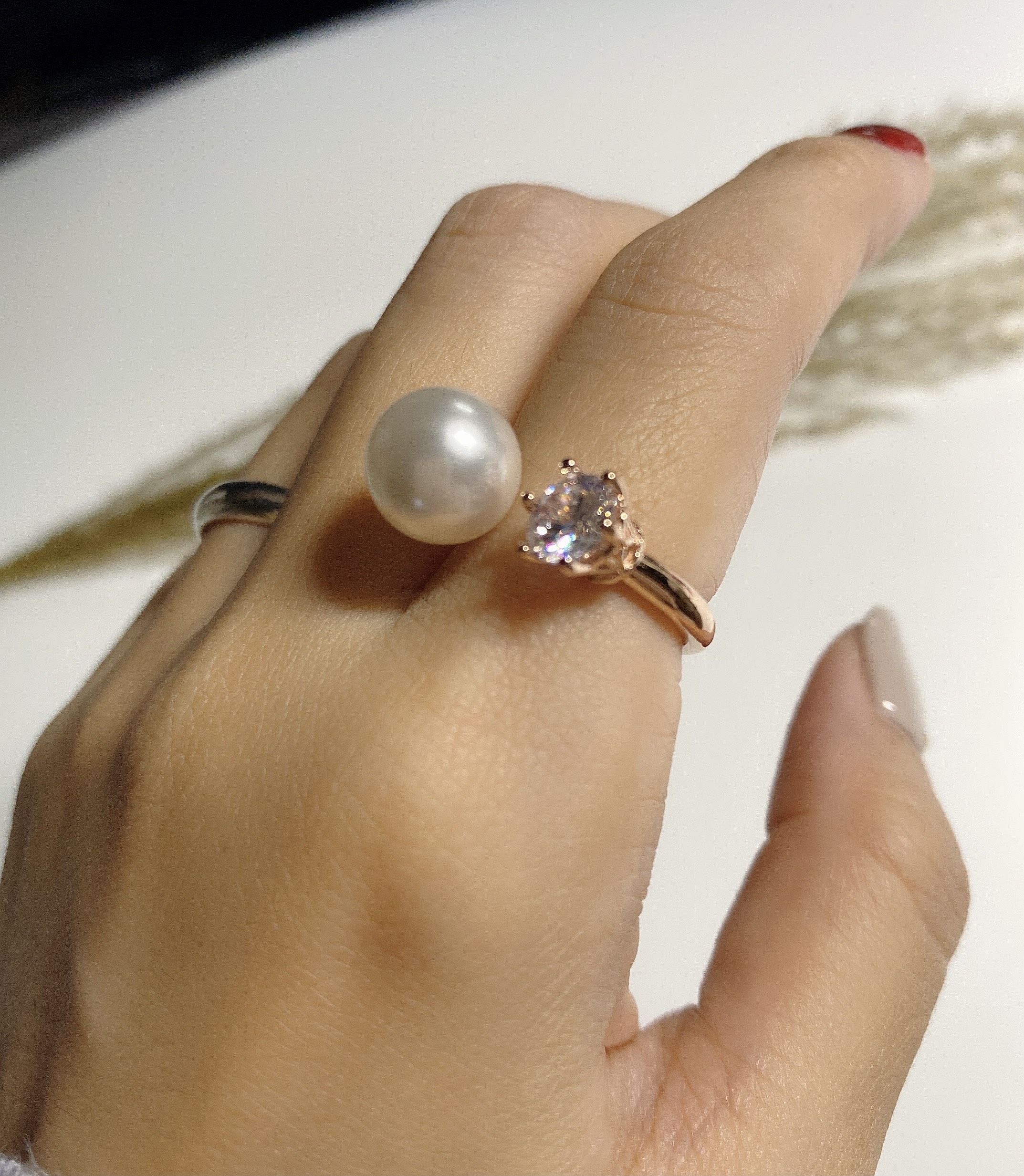 真珠ポイントキュービックSV925/ピンクゴールドリングR4413