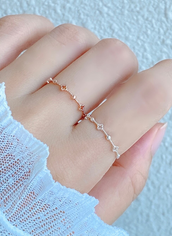 華奢で繊細なデザイン✤クローバーレースsilver925リング 1枚目の画像