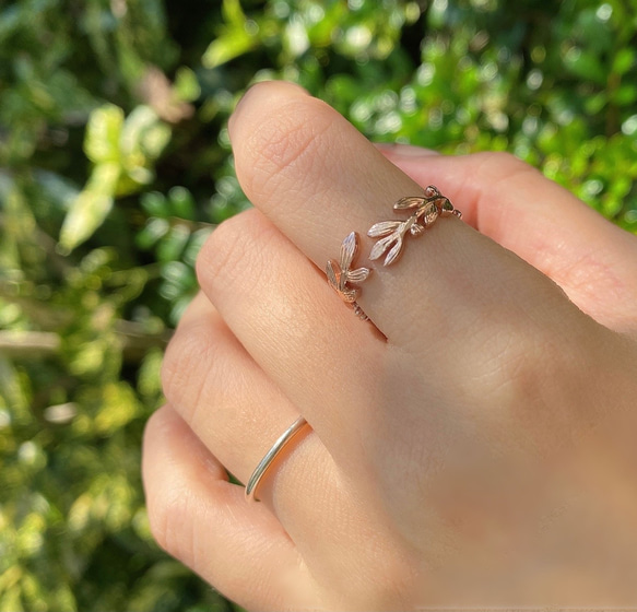 全体型 ❊ 月桂樹ラッキーモチーフリングピンクゴールド❊身につけていると、幸せになれる✧˖° 10枚目の画像