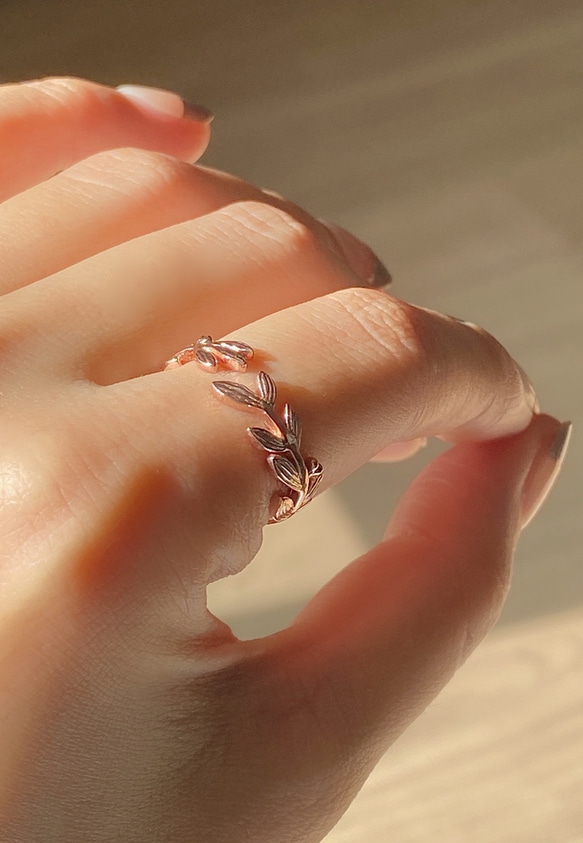 全体型 ❊ 月桂樹ラッキーモチーフリングピンクゴールド❊身につけていると、幸せになれる✧˖° 2枚目の画像