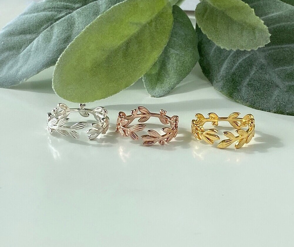 全体型 ❊ 月桂樹ラッキーモチーフリングピンクゴールド❊身につけていると、幸せになれる✧˖° 3枚目の画像