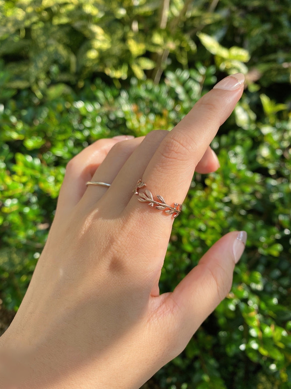 全体型 ❊ 月桂樹ラッキーモチーフリングピンクゴールド❊身につけていると、幸せになれる✧˖° 4枚目の画像