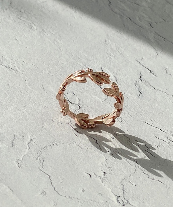 全体型 ❊ 月桂樹ラッキーモチーフリングピンクゴールド❊身につけていると、幸せになれる✧˖° 7枚目の画像