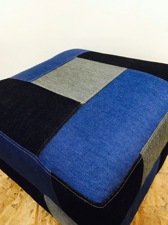 DENIM KAKU STOOL/パッチワーク　デニム　スツール 4枚目の画像